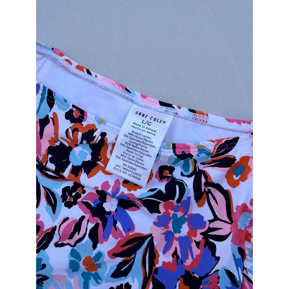 Anne Cole Floral High Waisted Ruched Bikini Bottoms UPF 50 NWT Large - Picture 6 of 8